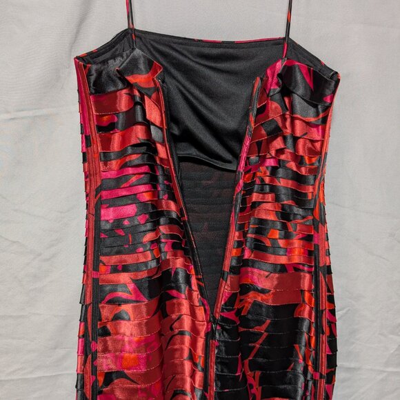 JS Collections Women's Orange Pink Black Abstract Layered Cocktail Dress Size 6 - Picture 6 of 8